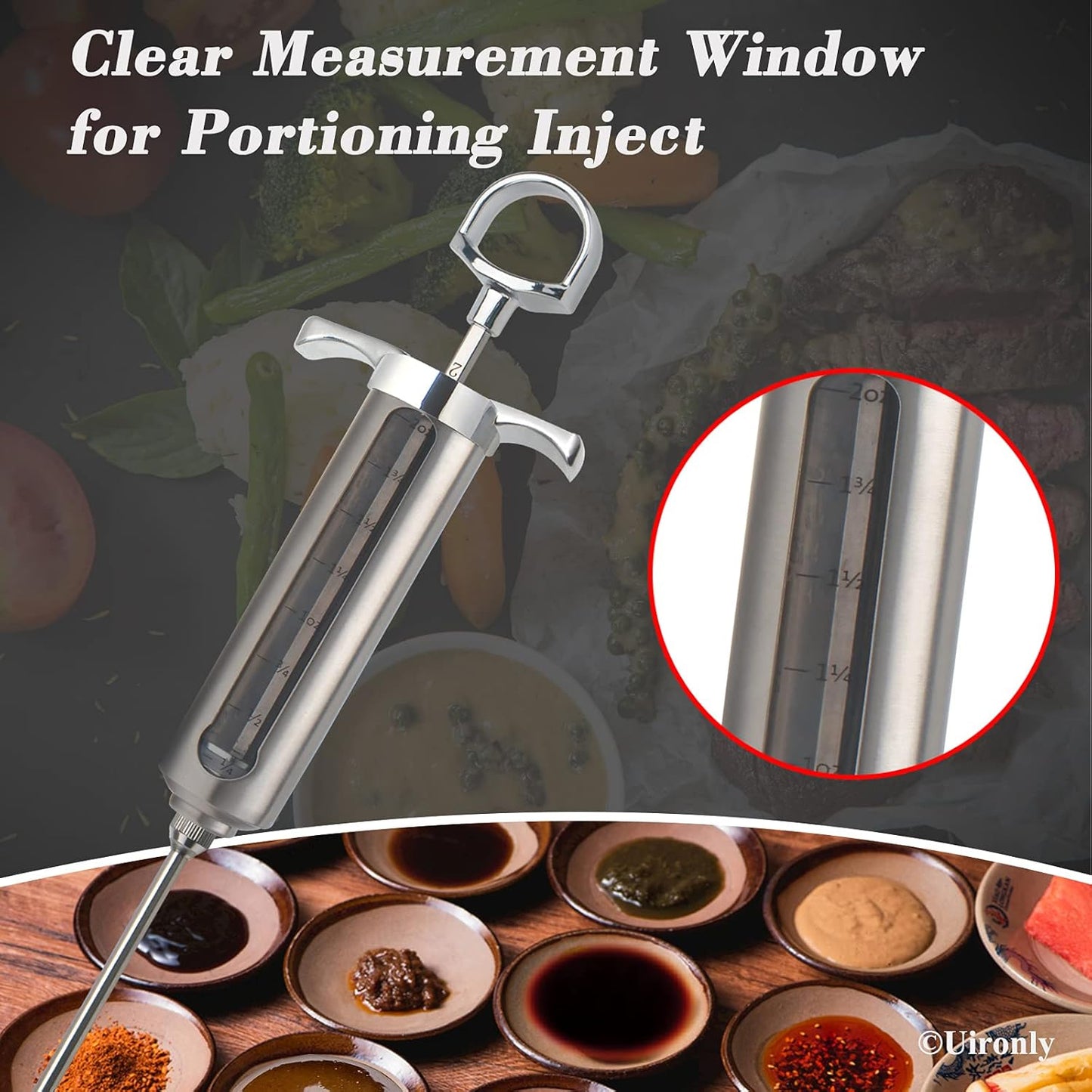 Meat Injector BBQ Injection Kit, Marinade Cajun Seasoning Flavor Syringe Injector for Cooking Grill Smoker Barbecue in Chicken Turkey Beef with 3 Syringe Needles, User Manual, E-Book