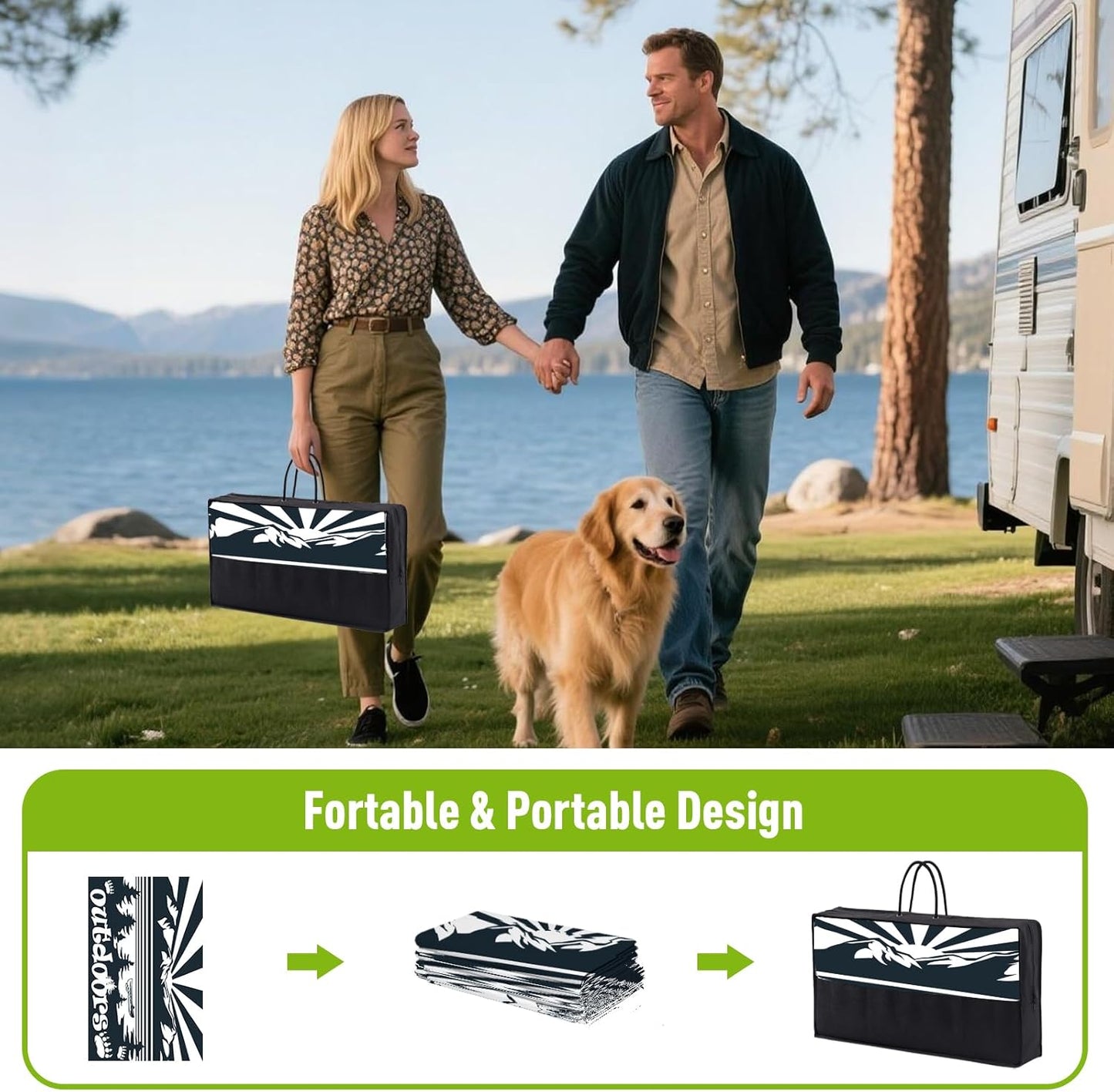 WILDROOTS 5x8 Feet Mountain & Sea Ship Plastic Outdoor Rug, Stain Resistant Waterproof Reversible Outdoor Patio Rug, Fade Resistant Camping Rug