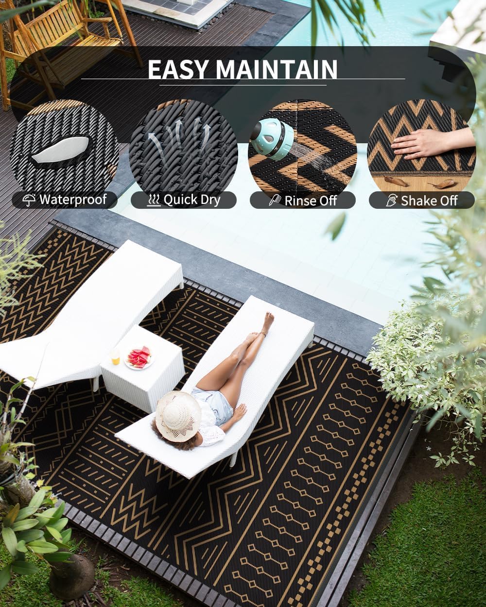 COCOER Outdoor Rug Carpet Waterproof 9x12 ft Patio Rug Mat Indoor Outdoor Area Rug for RV Camping Picnic Reversible Lightweight Plastic Straw Outside Rug for Patio Decor Decoration Boho Rug