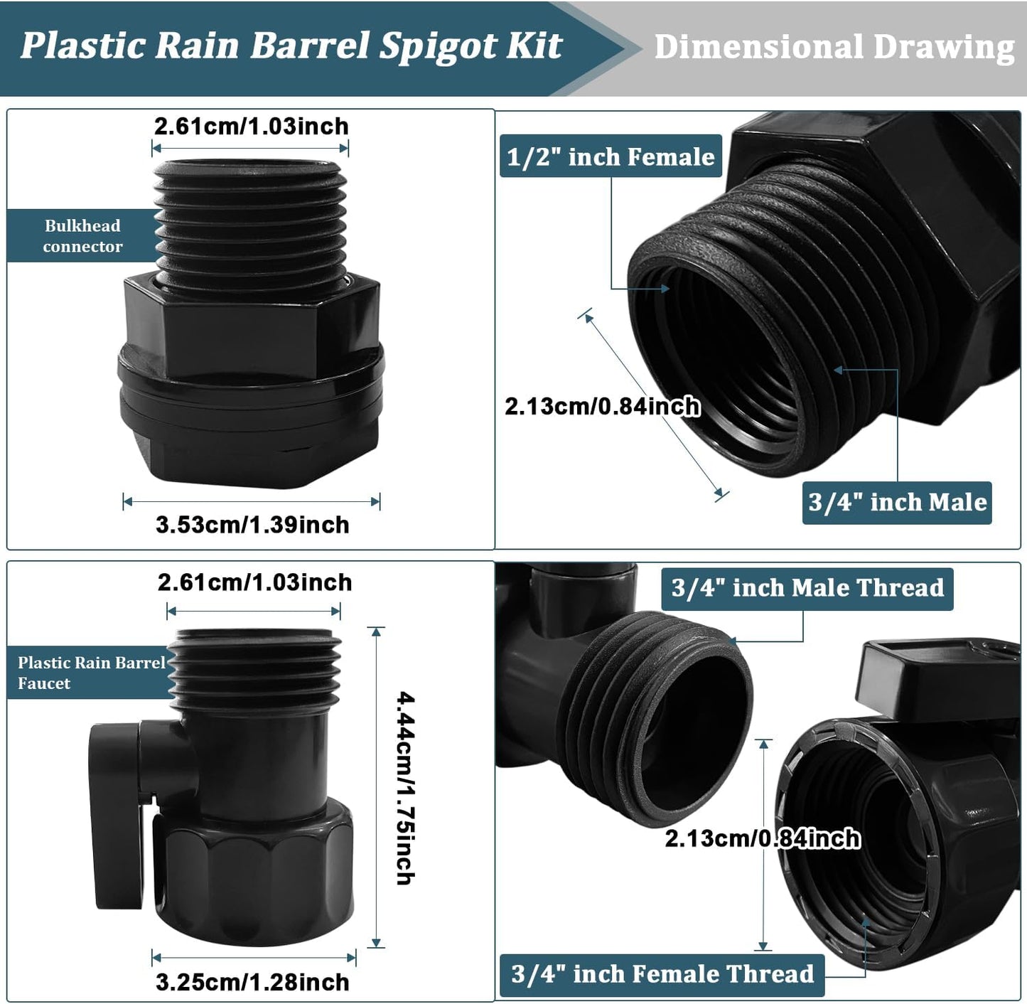 Rain Barrel Spigot Kit 4 Kit Water hose Shut-Off Ball Valve Plastic Garden Hose Shut Off Valve+3/4 GHT Rain Barrel Bulkhead Fitting for Rain Barrels Water Tank Pond Aquarium Tubs Pools Spigot