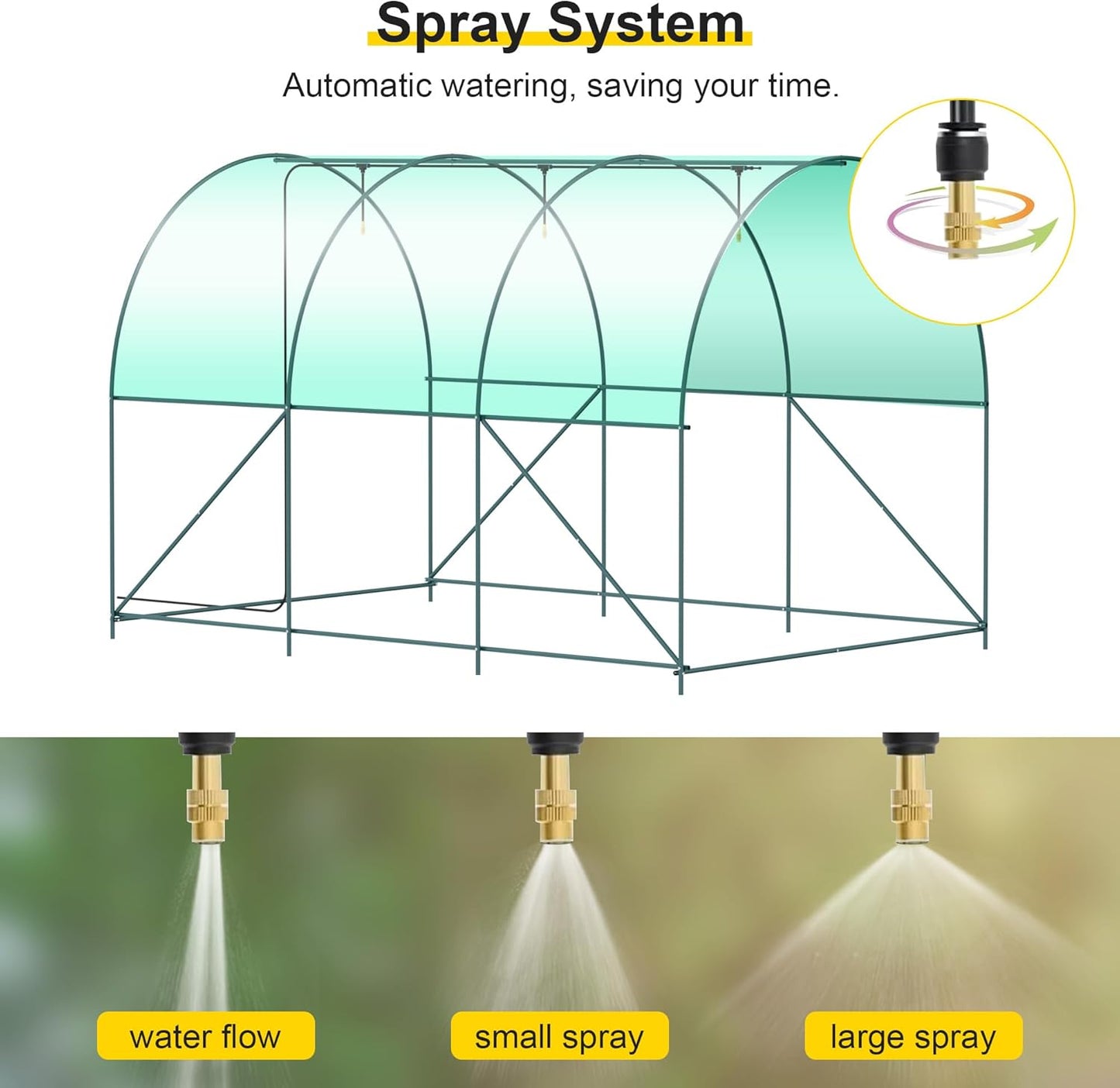 Greenhouse, 10’x7’x7’ Upgraded Walk-in Greenhouse with Spraying System, Heavy Duty Tunnel Green House with 6 Ventilated Mesh Windows & Zippered Roll-up Door, Large Plant Garden Hot House Outdoor