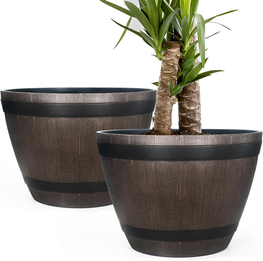 Large Whiskey Barrel Planter for Outdoor Plants - Flower Pots Garden Wine Barrel Planter Outdoor - 21" D x 15" H