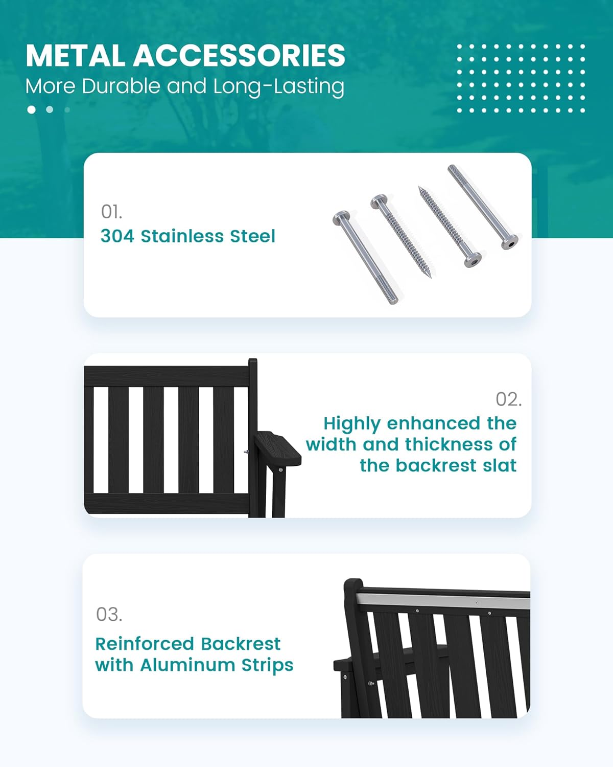 SERWALL Outdoor Bench, HDPE Outdoor Benches Weatherproof, 2-Person Garden Bench with 660 lbs Weight Capacity, Patio Benches for Outdoors, Garden, Porch, Backyard and Park, Black, 2 Pack