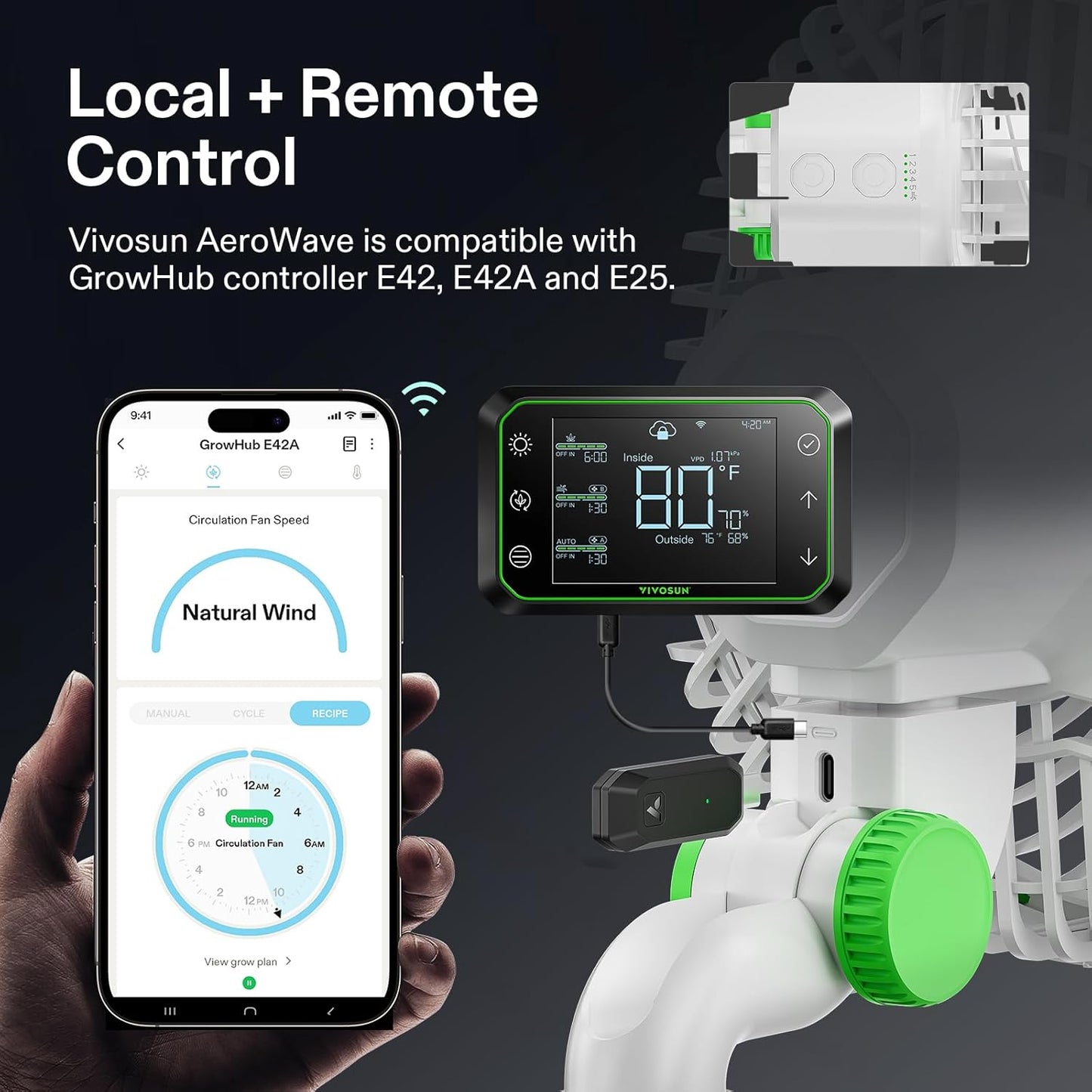 VIVOSUN AeroWave E6 Grow Tent Fan 6”, EC Motor, Smart Wifi Control, US Patented Auto Oscillating Clip fan, Weatherproof IP-54, Strong Airflow but Quiet for Hydroponic Ventilation Circulation, 1-Pack