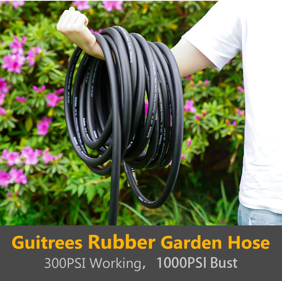 Leader Garden Hose 15ft x 5/8", Heavy Duty Short Water Hose, Male to Female Fittings, Five Layered Braiding for Durability, 1000PSI Burst, 200PSI Working (Black)