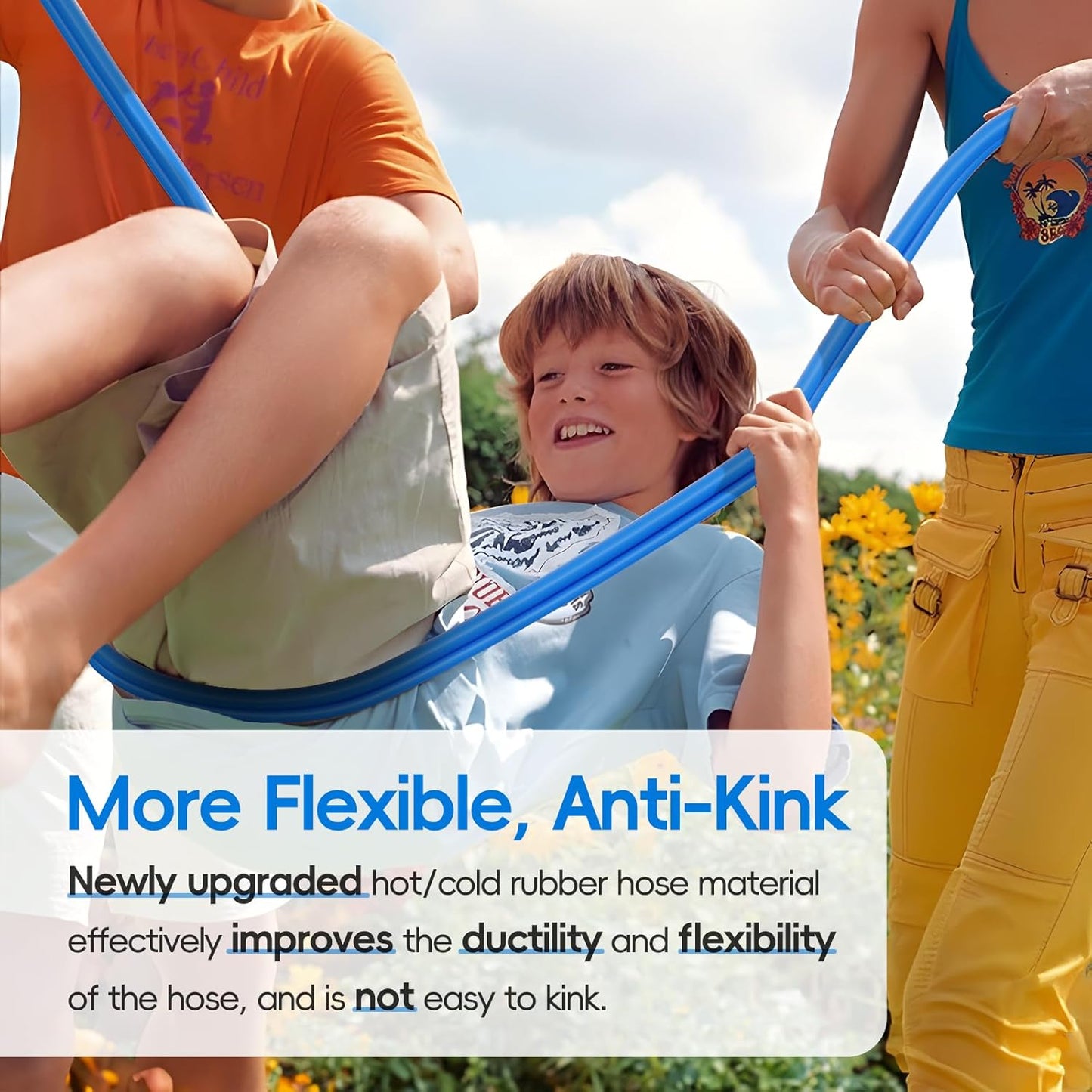 Hot/Cold Garden Water Hose 50 ftx 5/8 in, -50℉ To 190℉, Heavy Duty, Flexible, Burst 605 Psi, Lightweigh, Upgraded Rubber Pipe with 3/4" Brass Fittings For Backyard, Outdoor, Farm, Blue