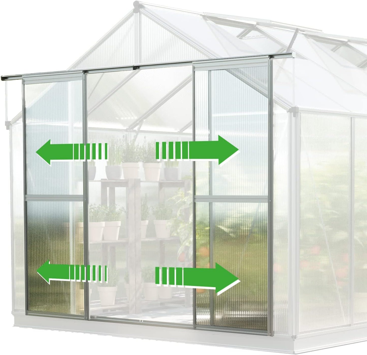 Greenhouse Topas 4 Aluminum Frame 7.4 x 8.5 ft Approx. 8 mm Polycarbonate Panels - with Bonus Base Frame and Automatic Vent Opener
