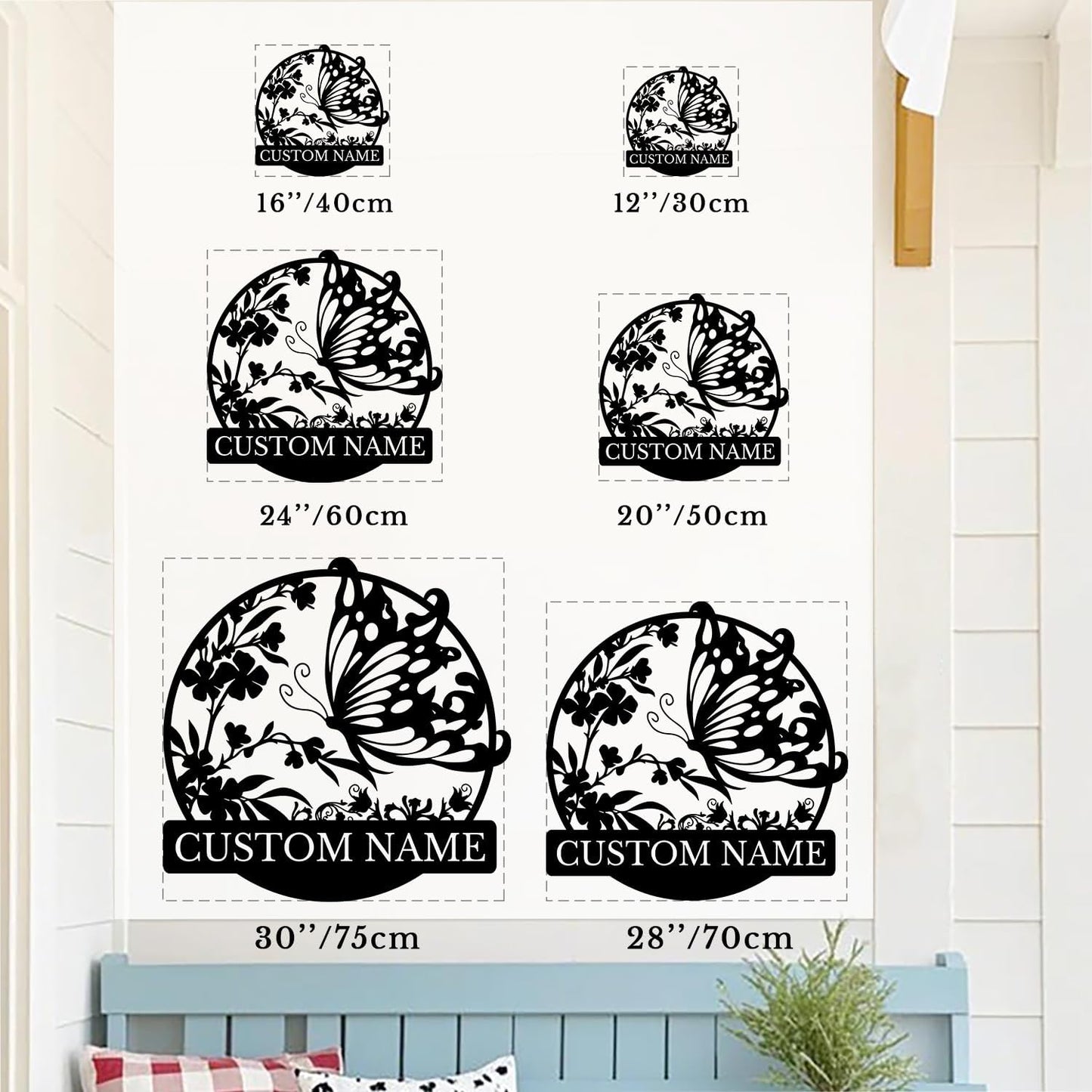 Custom Butterfly Metal Sign,Personalized Butterfly House Number Signs,Personalized Gardener Name Sign,Garden Patio Wall Decor (Style-3)