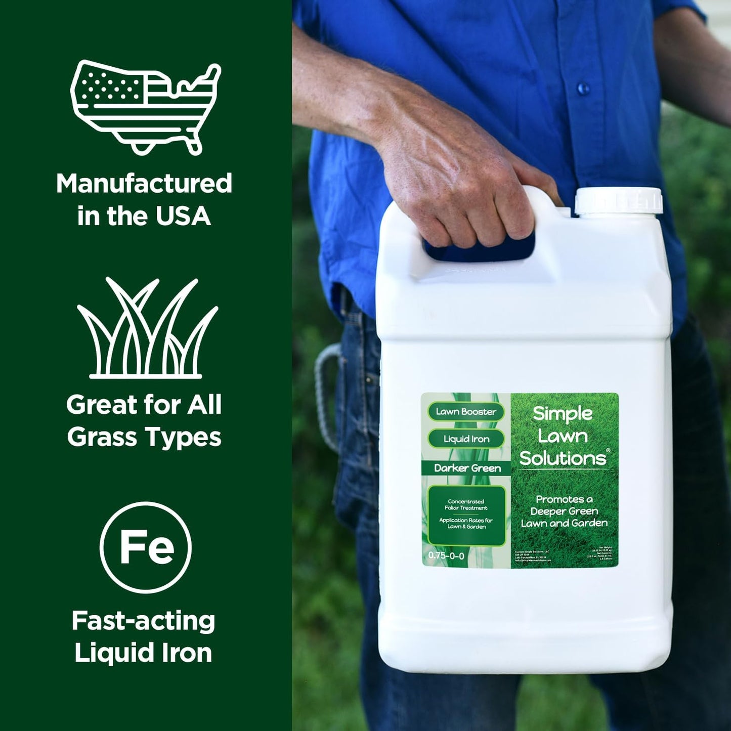 Simple Lawn Solutions - Liquid Iron Darker Green - Chelated Micronutrients - Concentrated Booster for Lawn, Indoor Plants and Outdoor Garden (2.5 Gallon)