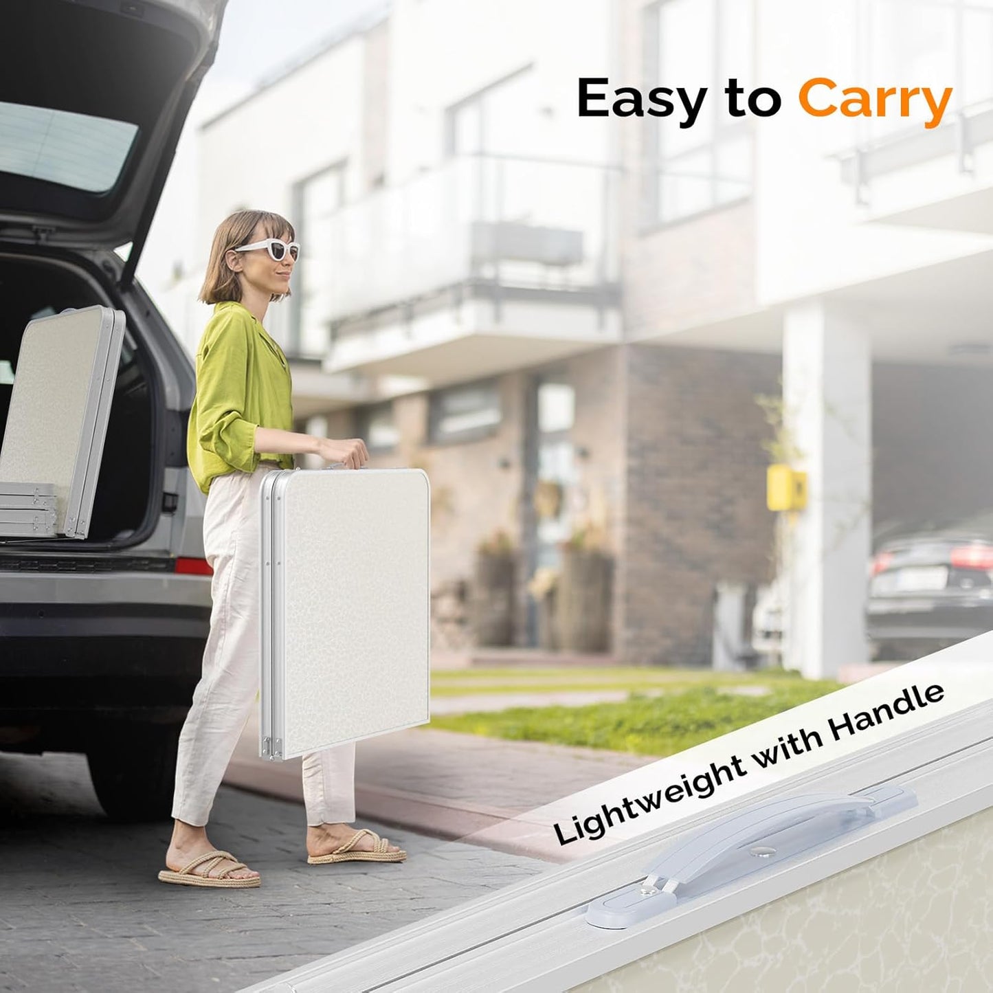 VINGLI 4FT White Folding Table with Carrying Handle Height Adjustable Lightweight Fold Up Portable for Indoor Outdoor Picnic,Camping,Hiking,Fishing,BBQ …