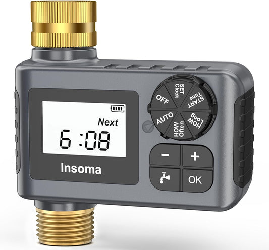 Water Timer with Brass Inlet & Outlet for Outdoor Garden Hose, Hose Timer with Rain Delay/Manual Mode, Automatic Drip Irrigation Controller System for Lawn Yard Garden Watering