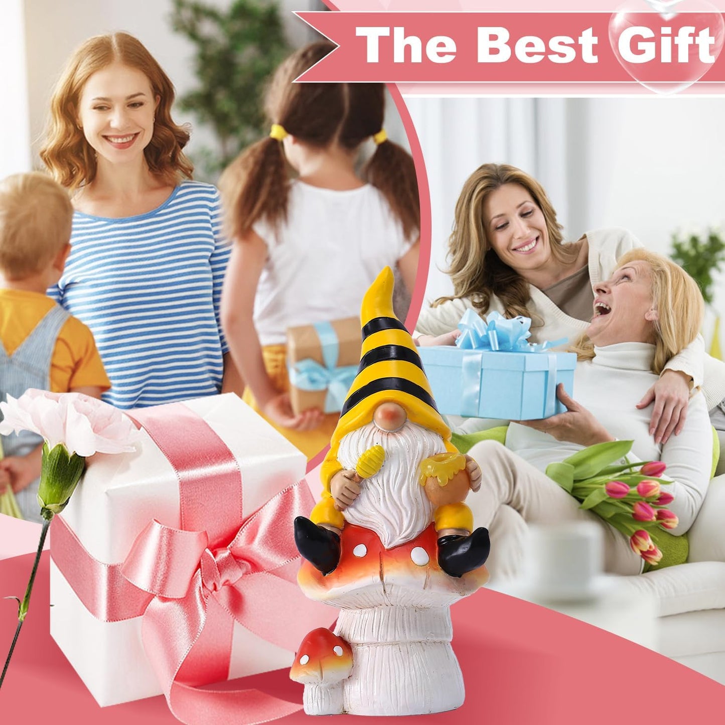 Solar Gnome on Mushroom Decor for Yard Decorations - 10 Inch Gnome Statue Decor for Outdoor,Perfect Garden Gifts for Women,Mom