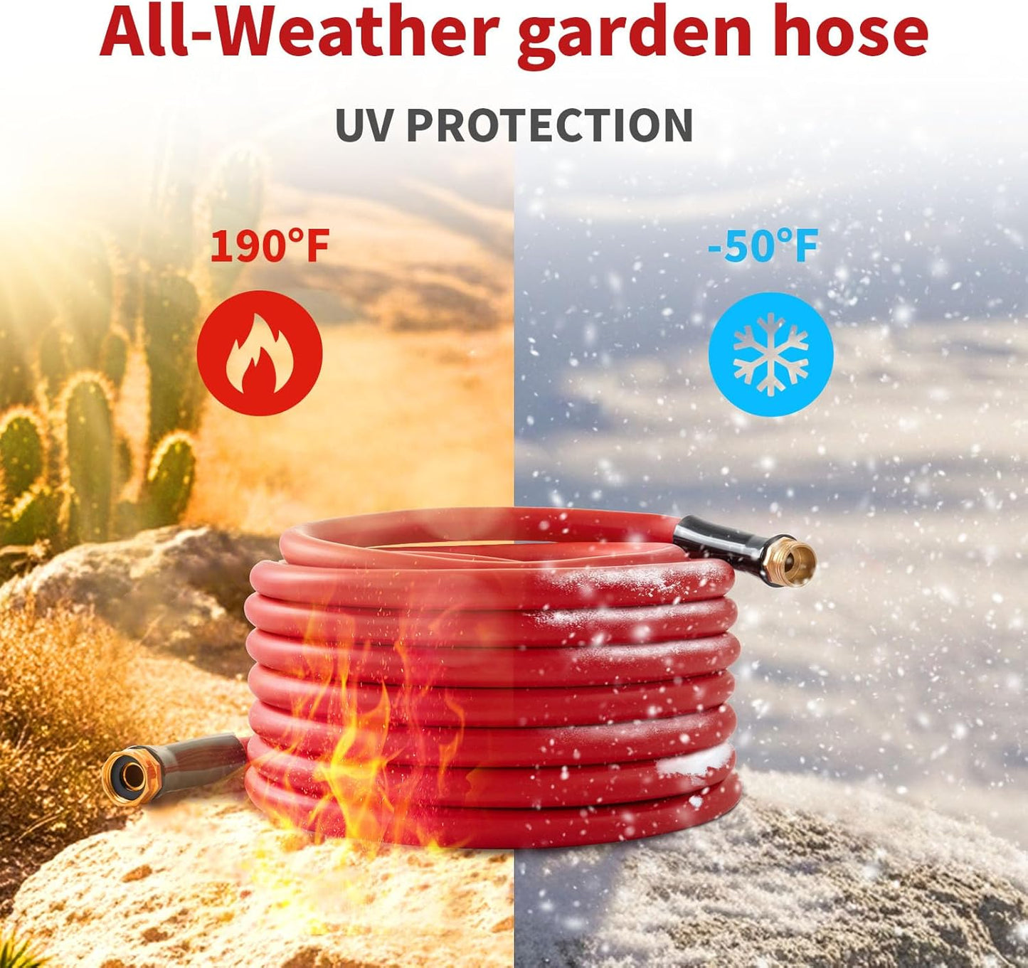 Garden Hose 25 ft x 5/8” Hot/Cold Water Hose,-50°F to 190°F,Burst 600Psi Flexible & Lightweight Upgraded Rubber Hoses,3/4” Solid Fittings for All-weather Outdoor Lawn & Garden