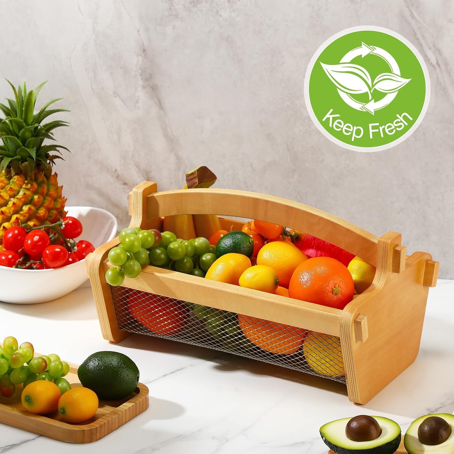 Garden Harvest Basket Mesh Storage with Handle Versatile Gardening Fruits Vegetables Gathering Basket Garden Supply Gardener Gift Spring for Washing Holding (Wood Color,13.4in)