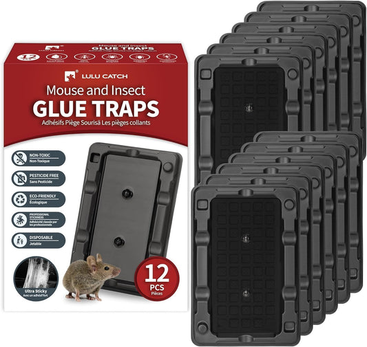 LULUCATCH Mouse & Insect Traps 12 Pack, Heavier Sticky Traps with Non-Toxic Glue for Small Mice & Insects. Sticky Mouse Traps Indoor, Easy to Set, Pet Safe Pest Control
