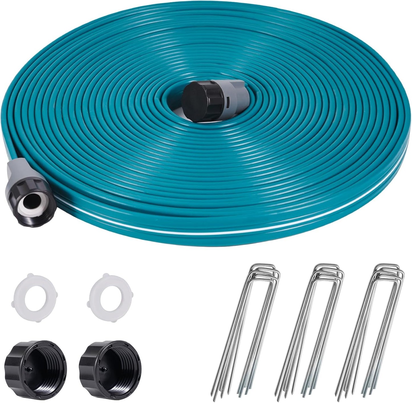 LINEX Sprinkler Soaker Hose 50 ft for Garden Lawn Watering Hose with Hose Stakes