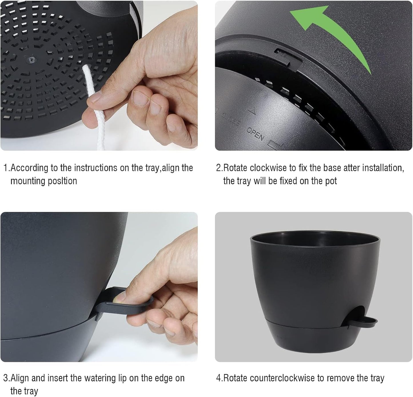 10/9/8 inch Self Watering Pots, Set of 3 Plastic Planters with Mesh Drainage Holes and Deep Reservoir for Indoor Outdoor Garden Plants and Flowers, Black