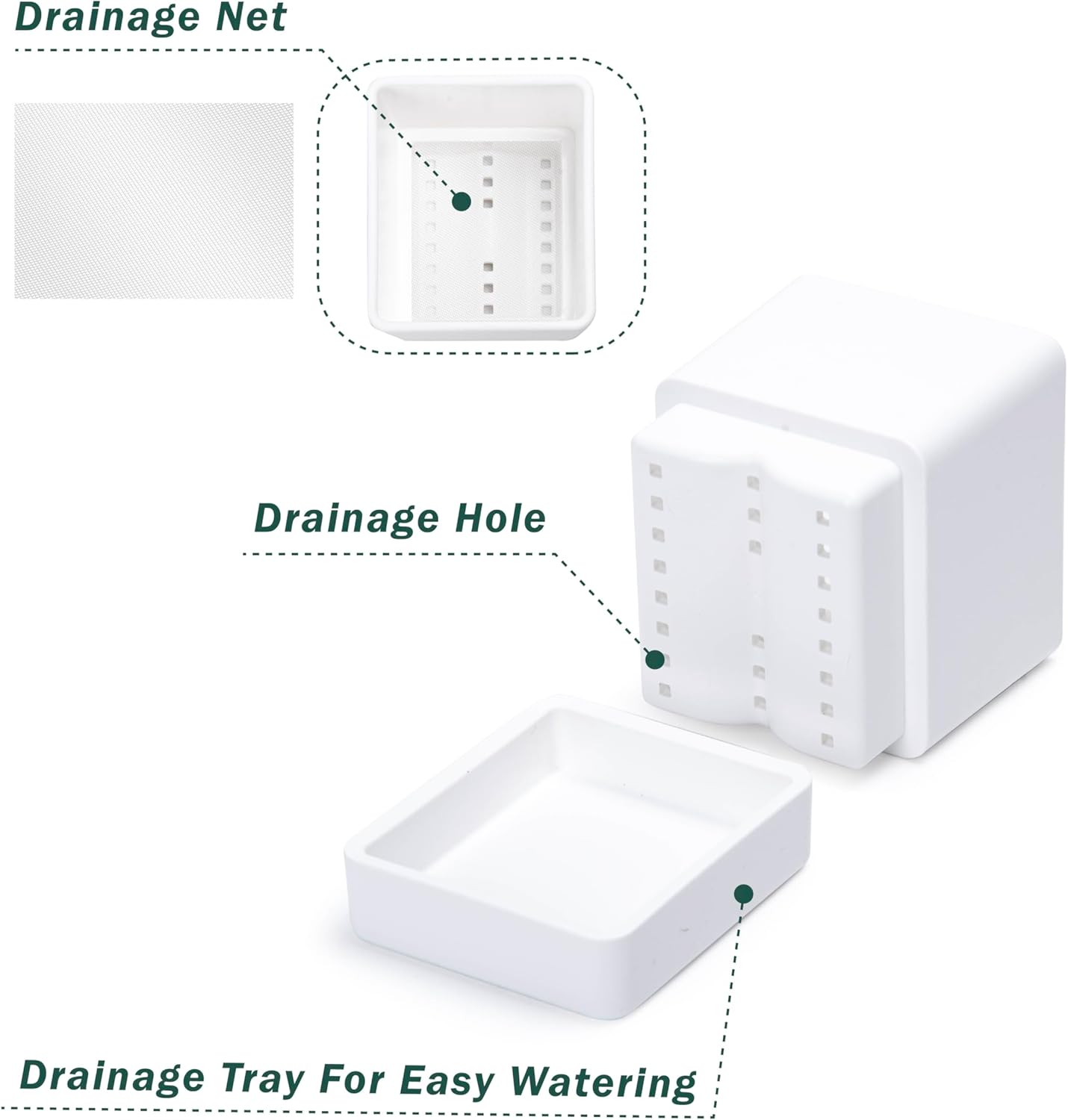 4 Inch Herb Planter Pot, Plastic Planter with Drainage Holes and Saucer, Modern Decorative Gardening Pot for Indoor Plants, Flowers, Herbs, Succulents, White, Set of 2, 76-Y-A-2