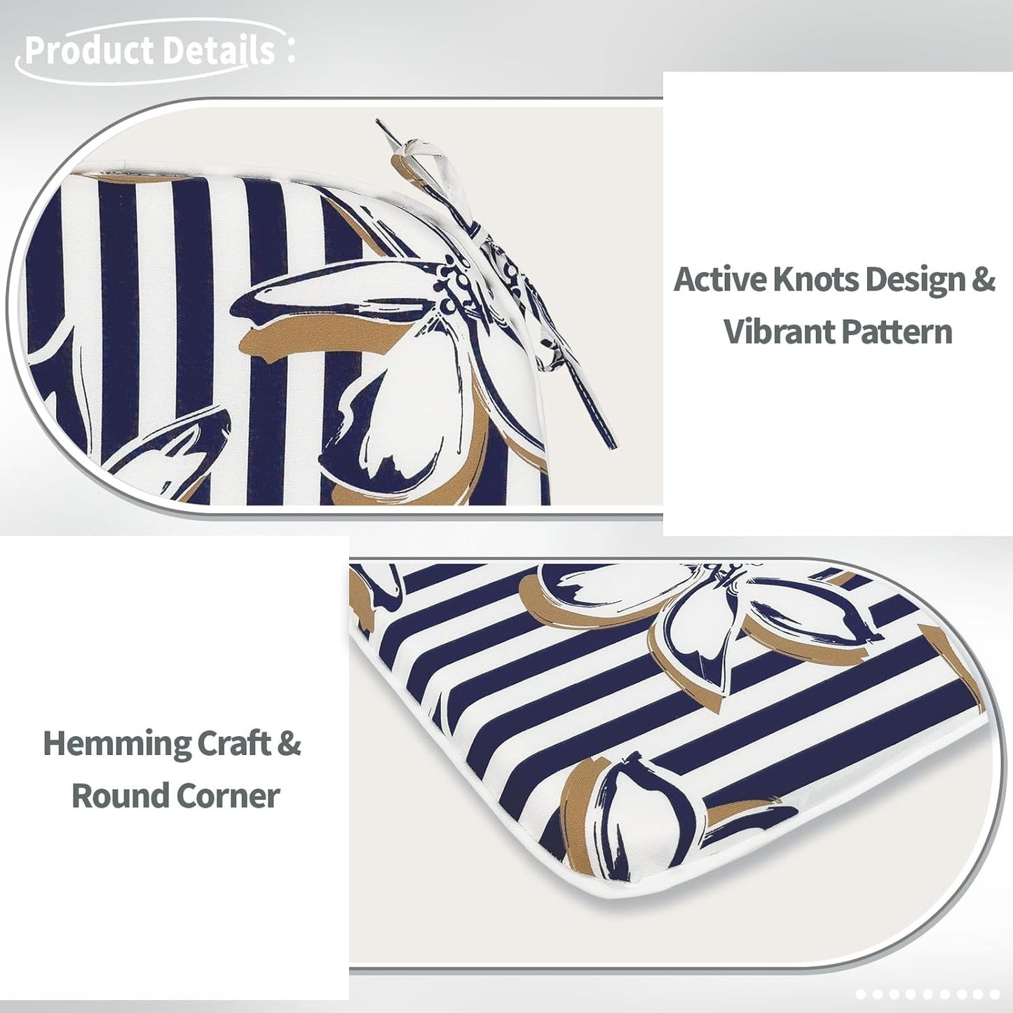 Indoor/Outdoor Chair Cushions 16x17 Inch, Patio Chair Cushions with Ties, All Weather Seat Cushions for Patio Furniture Home Garden Chair Use, Set of 4, Clemens Cabana Navy