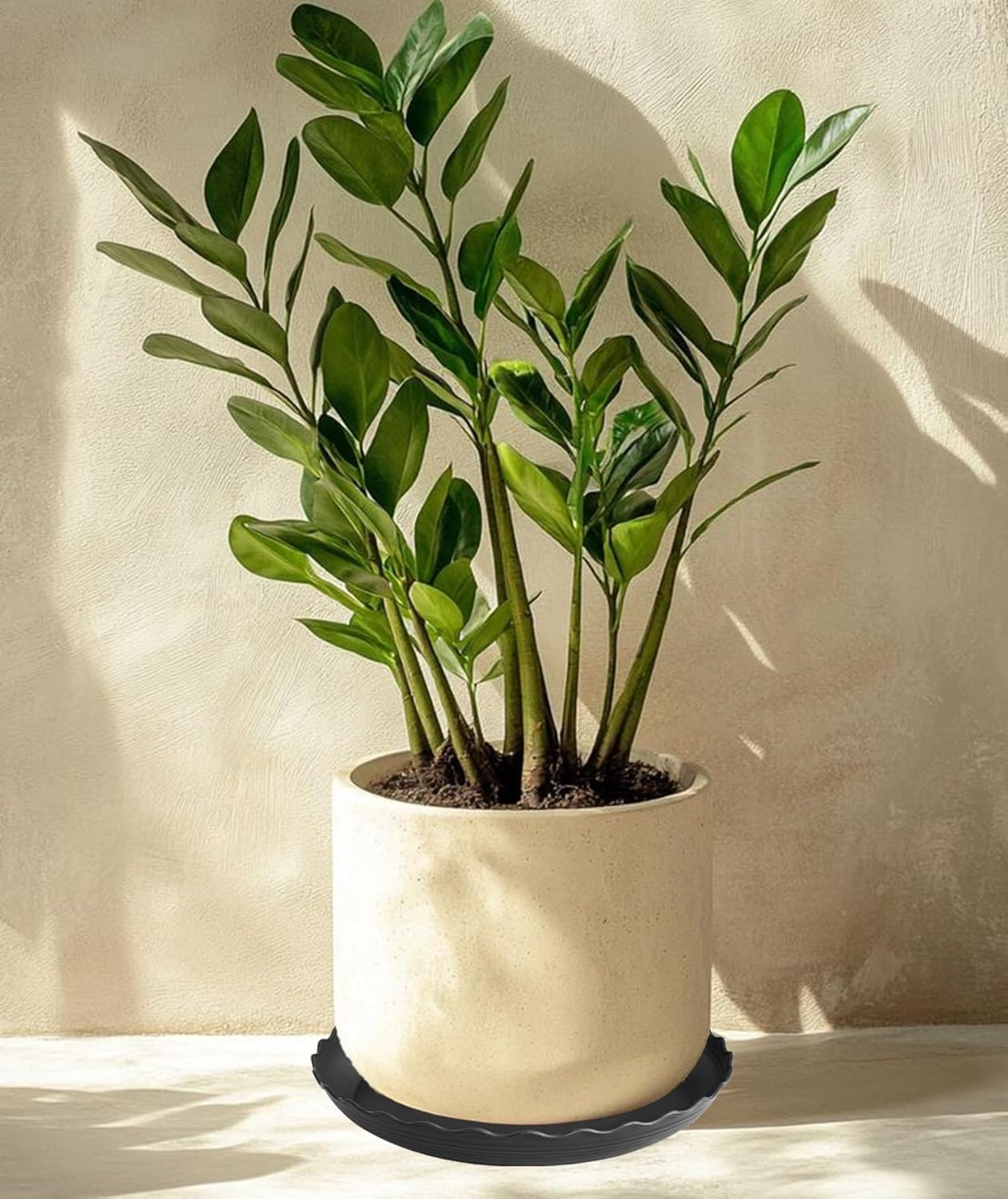 4 Pack of 16 inch Plant Saucer, Depth Large Plant Tray, Heavy Duty Plant Trays for Indoors no Holes, Plastic Pot Tray for Planter (Black)