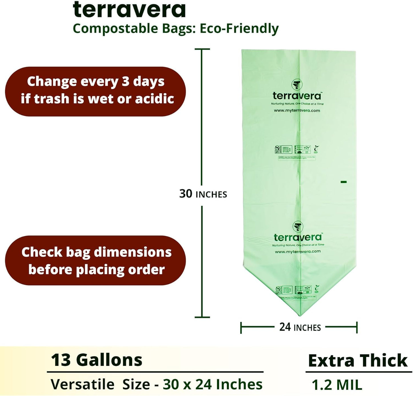 Compostable Trash Bags with Handles | BPI & OK Home Certified ASTM D6400 Standards | Heavy Duty Kitchen & Yard Waste Bags (13 Gallon Flat Top (50 Count) with Gallon Freezer Bags (50 Count))