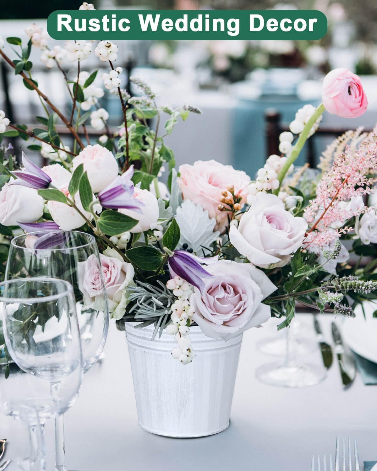 vensovo 6 Inch White Metal Rustic Flower Pots - 6Pcs Galvanized Planters with Drainage Hole and Rubber Plug, Rustproof Metal Bucket Plant Pots Farmhouse Vintage Style for Decor