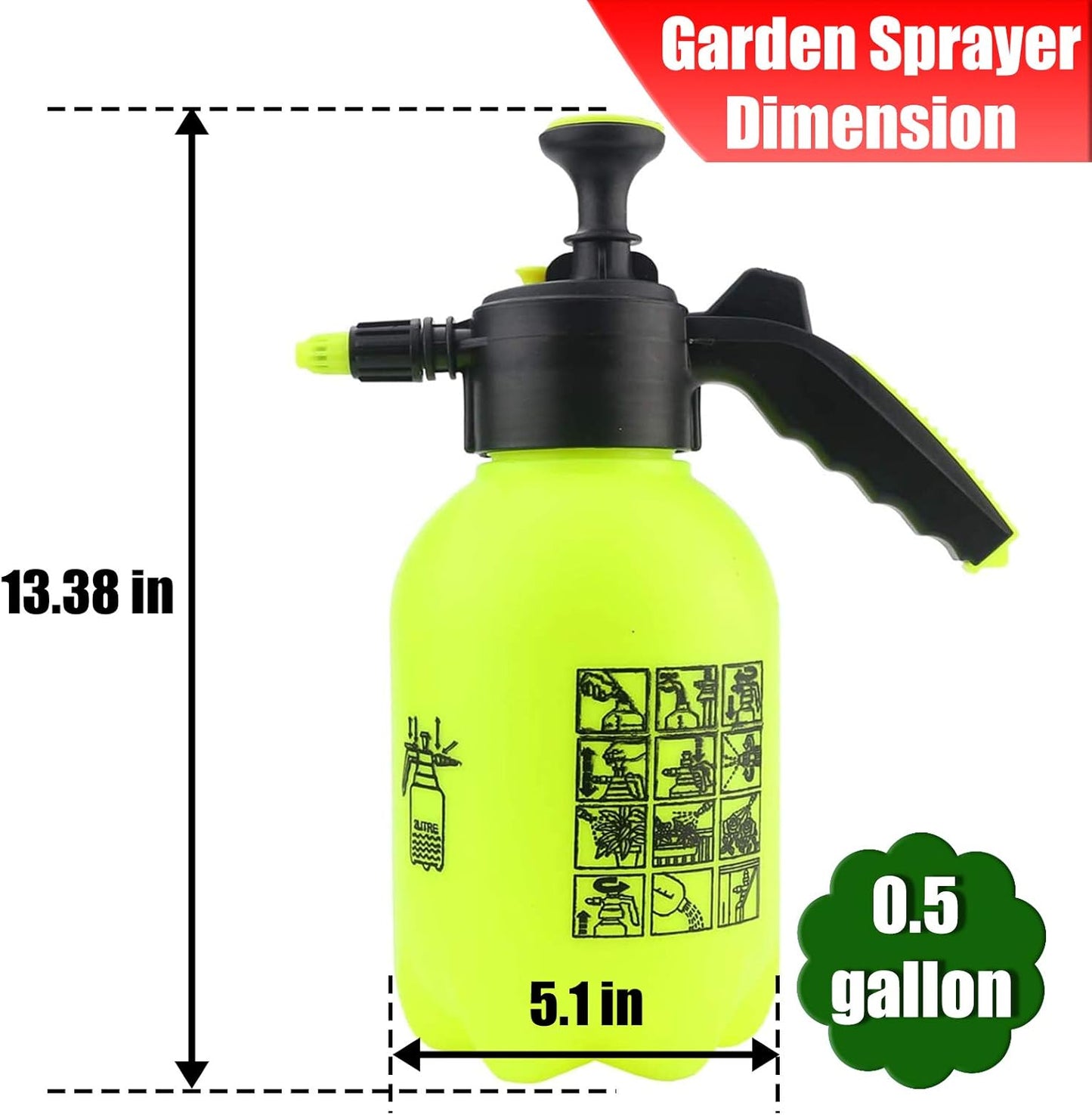 Sunnyglade Hand Held Garden Sprayer Portable Lawn Pressure Pump Sprayer Adjustable Nozzle Manual 1/2 Gallon