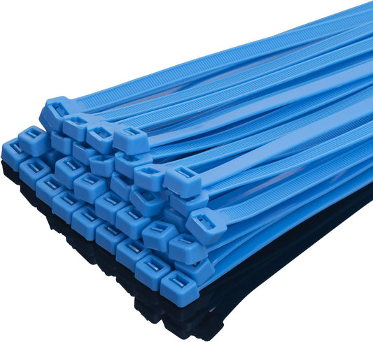 XINGO 16 Inch Blue Zip Ties Heavy Duty 50 Pack, 120 LBS Tensile Strength, Premium Nylon Cable Wire Ties, Self-locking Plastic Ties for Indoor and Outdoor Use