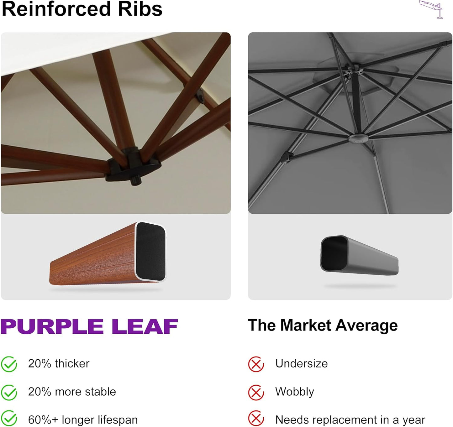 PURPLE LEAF 11ft Patio Umbrella Outdoor Square Umbrella Large Cantilever Umbrellas Windproof Offset Umbrellas Heavy Duty Sun Umbrella for Garden Deck Pool Patio, Cream