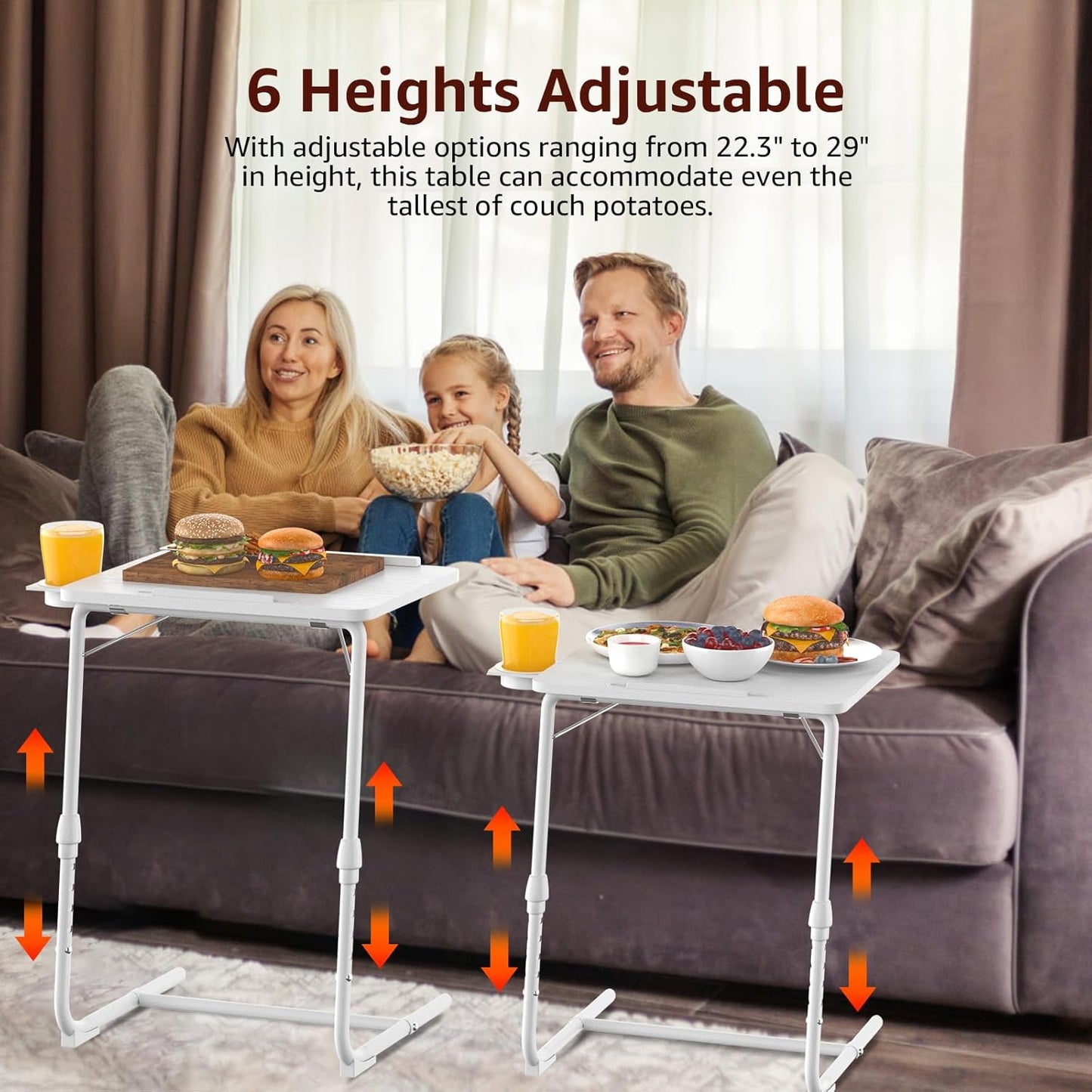 TV Trays Set of 4 - Folding TV Tray Adjustable Dinner Trays for Eating On Couch Wooden Tables Mate Stand Foldable White Desk with Cup Holder Portable