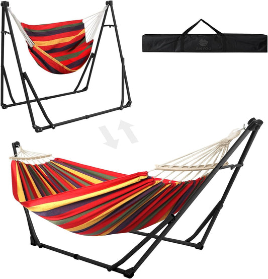 Anyoo 2 in 1 Hammock and Swinging Chair with Collapsible Steel Stand & Carrying Case,Portable & Adjustable,Easy Set Up for Outdoor,Indoor,Porch Swing,Patio,Garden,Camping Trip