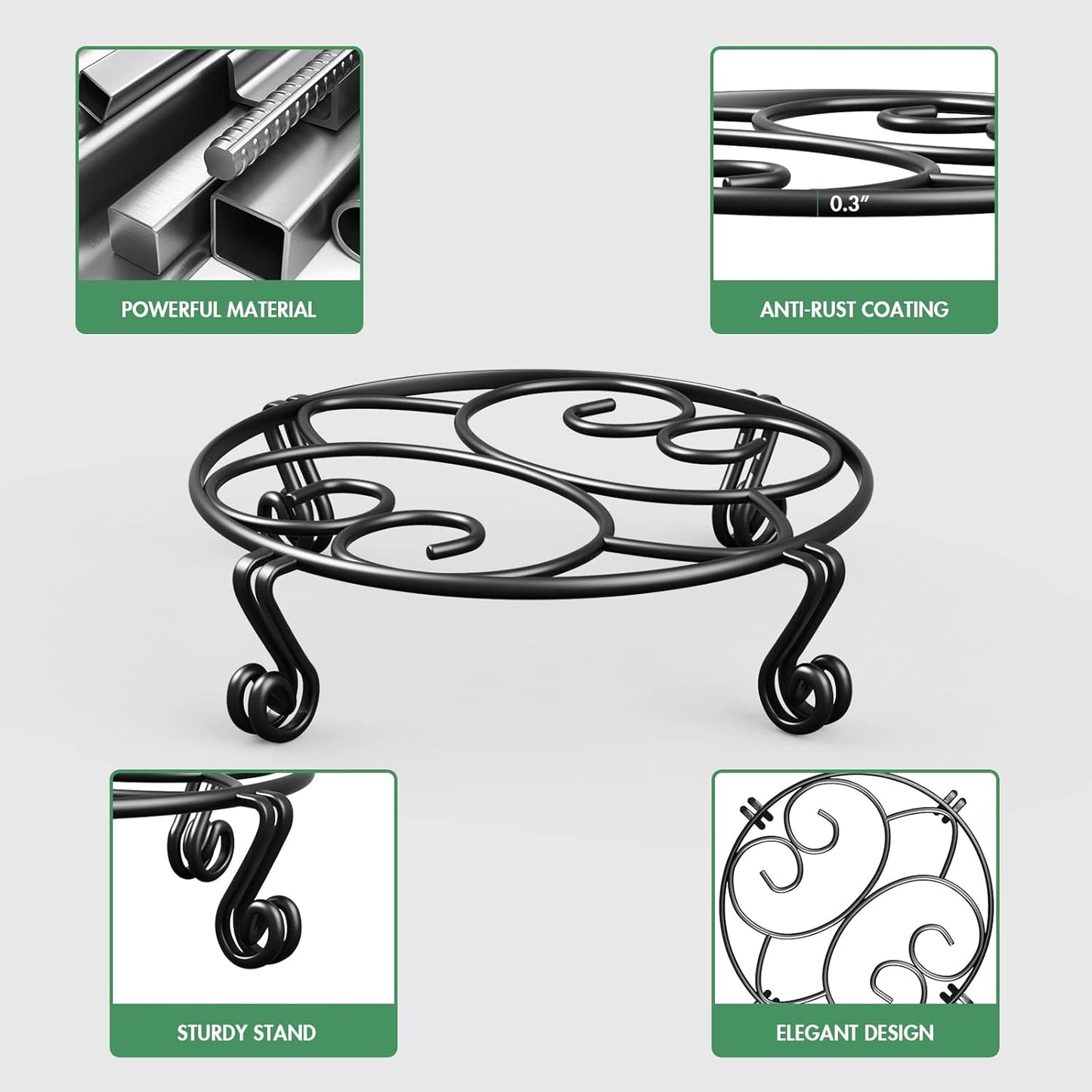 Yimobra 2 Pack Plant Stand for Flower Pot Heavy Duty Potted Holder Indoor Outdoor Metal Rustproof Iron Garden Container Round Supports Rack for Planter (10.2 Inches, Black)