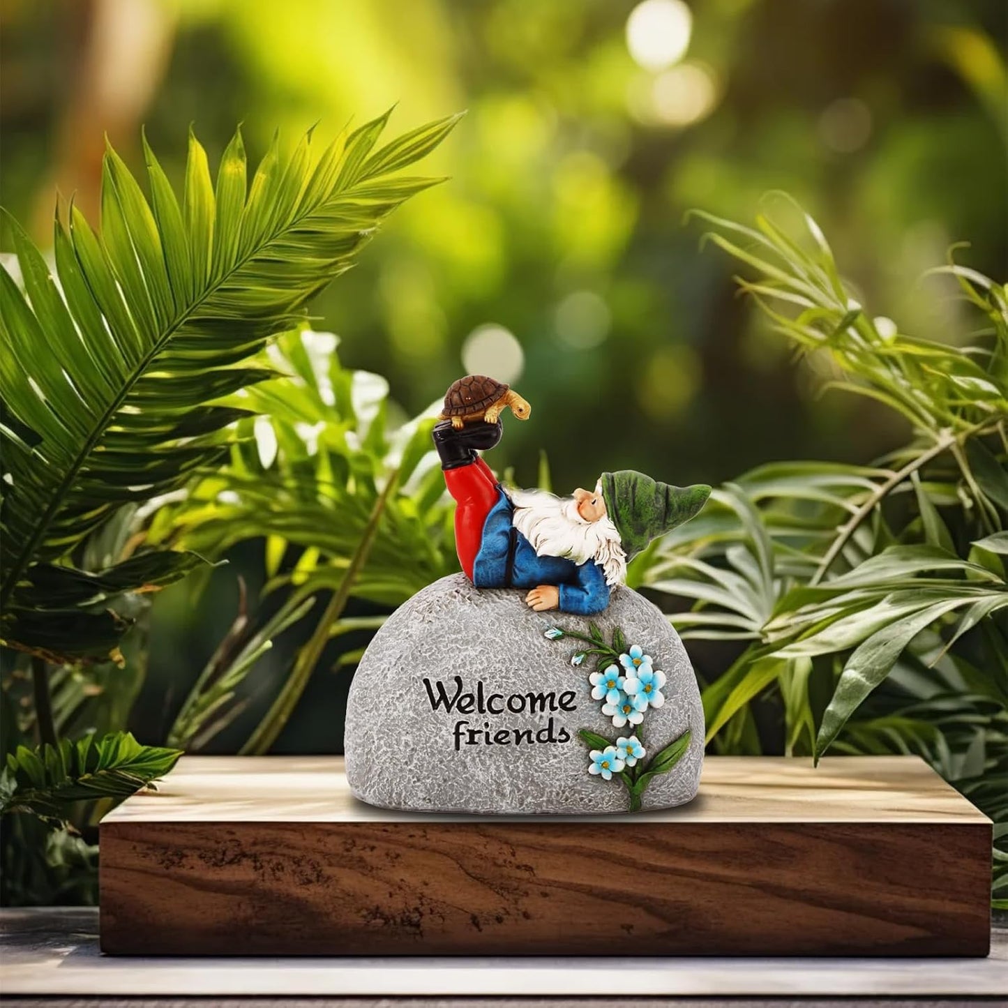 TZSSP Outdoor Garden Gnome Statue Statuary Welcome Stone for Patio,Lawn,Garden Decoration,Blue