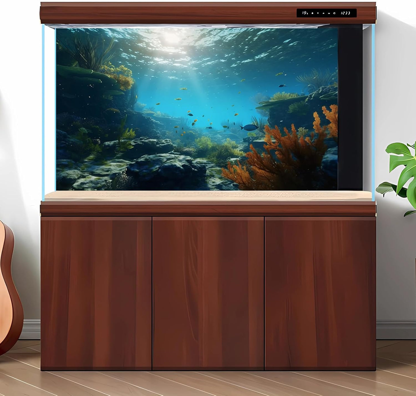 Ocean Floor Fish Tank Background Underwater Rock Aquarium Background Under The Sea Terrarium Backgrounds Aquatic Plants Sunlight Fish Tank Backgrounds Tropical Fish Aquarium Wallpaper 24x16in