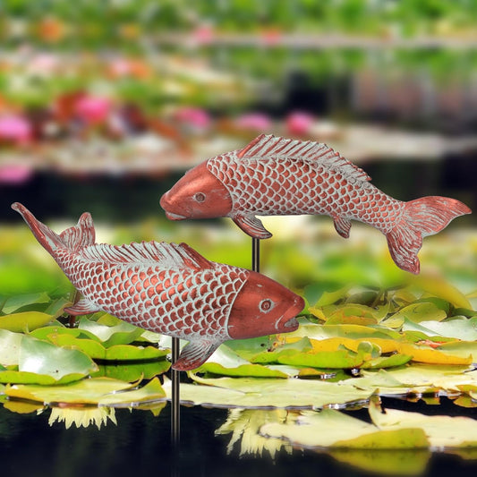 Outdoor Statues Garden Koi Fish Decor, 2pcs Antique Copper Koi Fish Sculpture for Pond Lawn Patio Porch Yard Decor Home House Ornaments, Birthday Gardening Gifts for Grandma Women