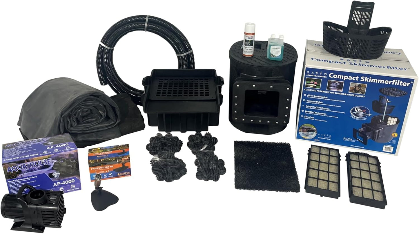 HALF OFF PONDS Savio Select 4,000 GPH Submersible Pump Pond Kit with 20' x 25' EPDM Rubber Pond Liner for Water Garden & Koi Pond