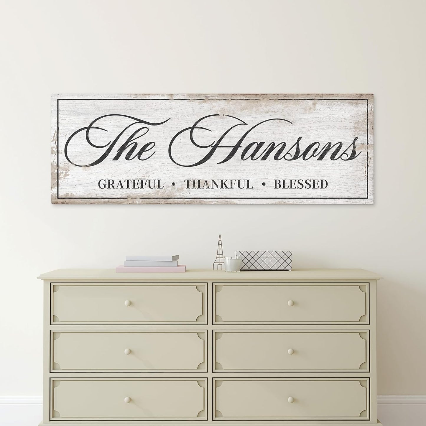 AWESOMETIK Personalized FAMILY NAME Sign Canvas THANKFUL • LOVED • HAPPY • BLESSED Custom Sign, Home Sign, Cabin Sign, Basement Sign, Home Bar Decor