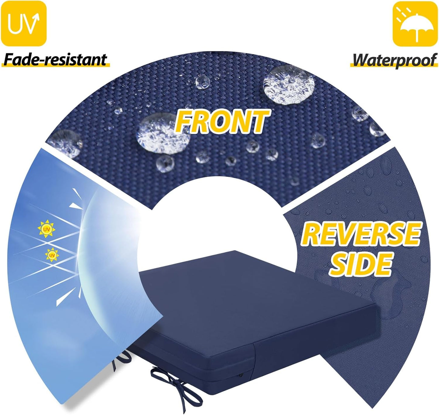 AAAAAcessories Outdoor Seat Cushions for Chairs, Waterproof, Fade-Resistant Patio Furniture Replacement Cushions, 19" x 19" x 3", Set of 2, Navy Blue