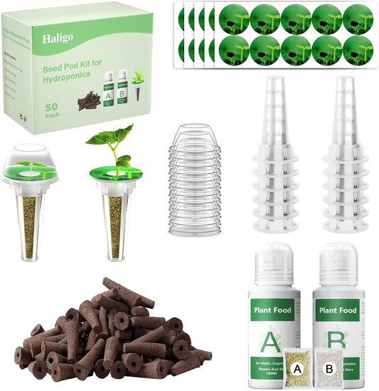 128 pcs Seed Pod Kit for Aerogarden, Grow Anything Kit for Indoor Hydroponics Growing System, Hydroponics Supplies with 50 Grow Sponges, a&b Nutrient Plant Food, 50 Pod Labels, 12 Plant Baskets Domes