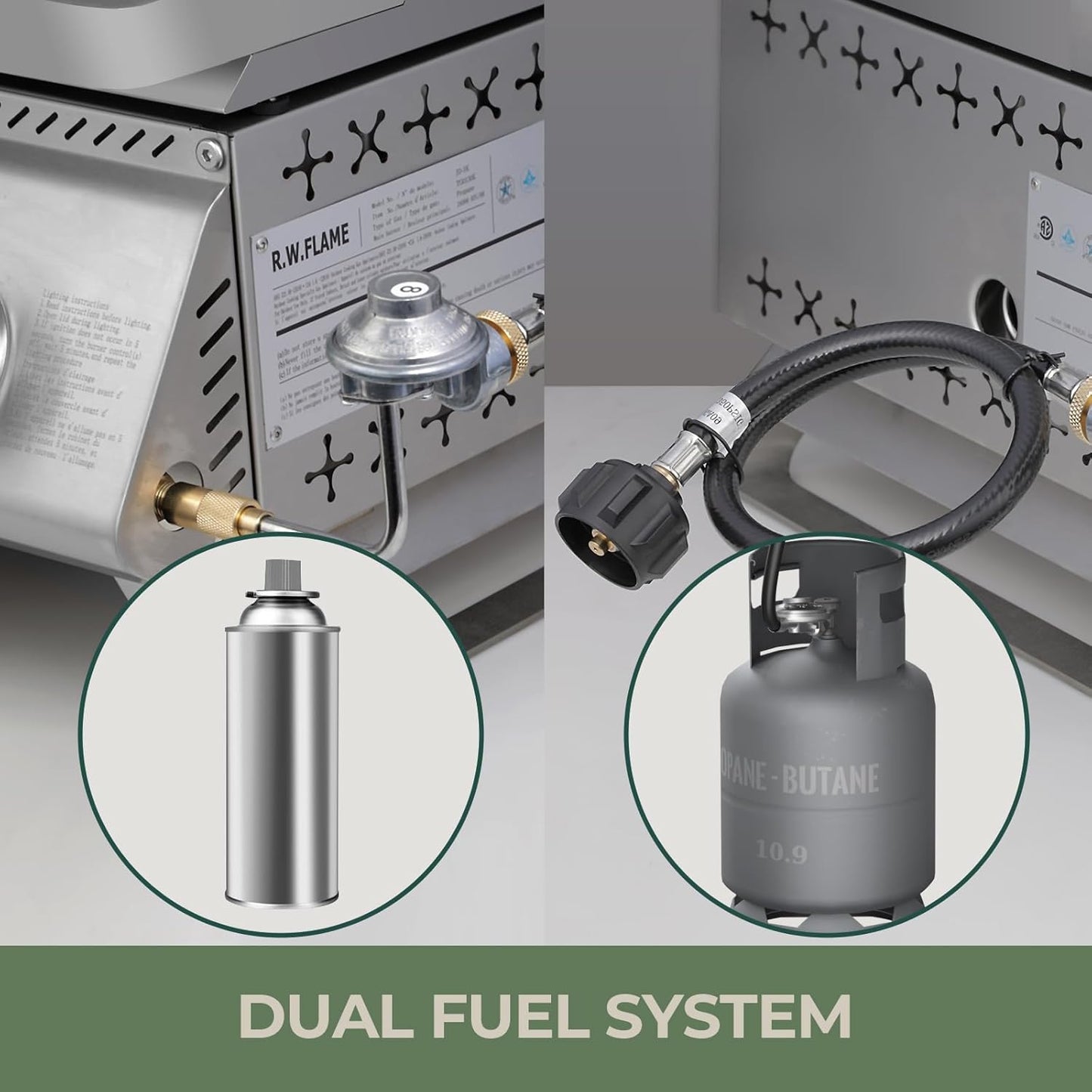 R.W.FLAME 3-Burner Tabletop Propane Gas Grill Stainless Steel Portable Outdoor Griddle,24,000 BTU Compact Flat Top Camping BBQ Grill,347 Sq. In. Cooking Area