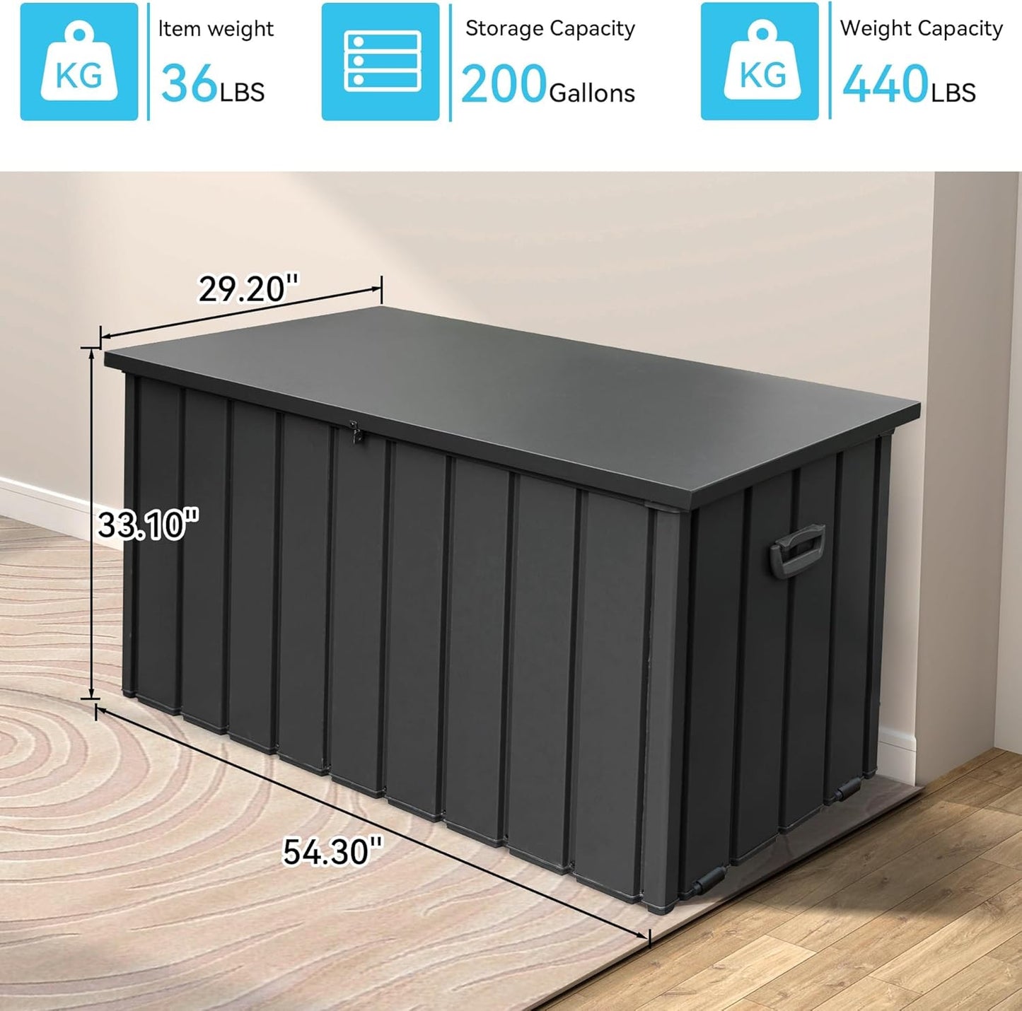 Metal Deck Box, 200 Gallon Outdoor Storage Box Waterproof, Large Patio Furniture Storage Cabinet, Lockable Storage Chest for Porch, Pillows, Cushions, Pool, Tools, Backyard -Grey
