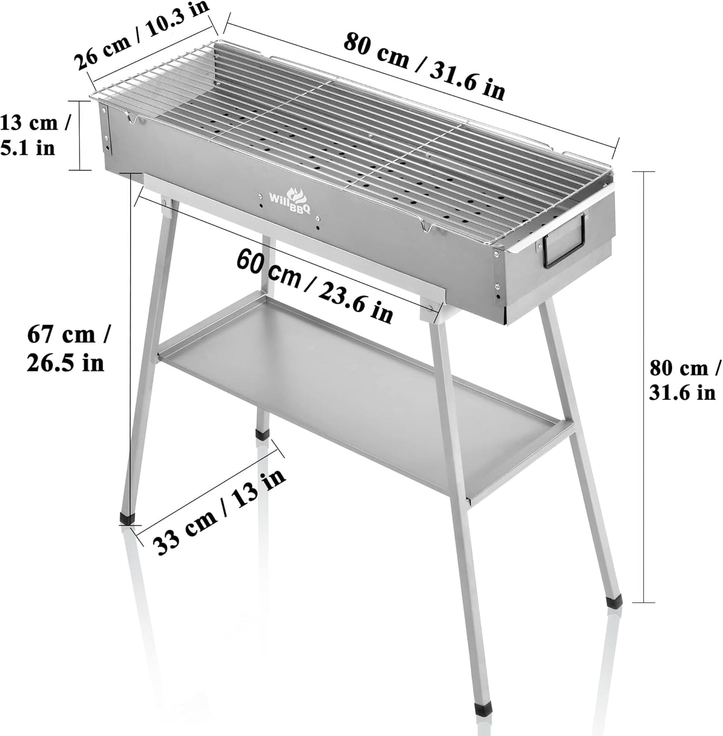 Charcoal Grills Commercial Quality Portable Multiple Size Hibachi BBQ Lamb Skewer Folded Camping Barbecue Grill for Garden Backyard Party Picnic Travel Outdoor Cooking Use(31.6x10.3x5.1 inch)