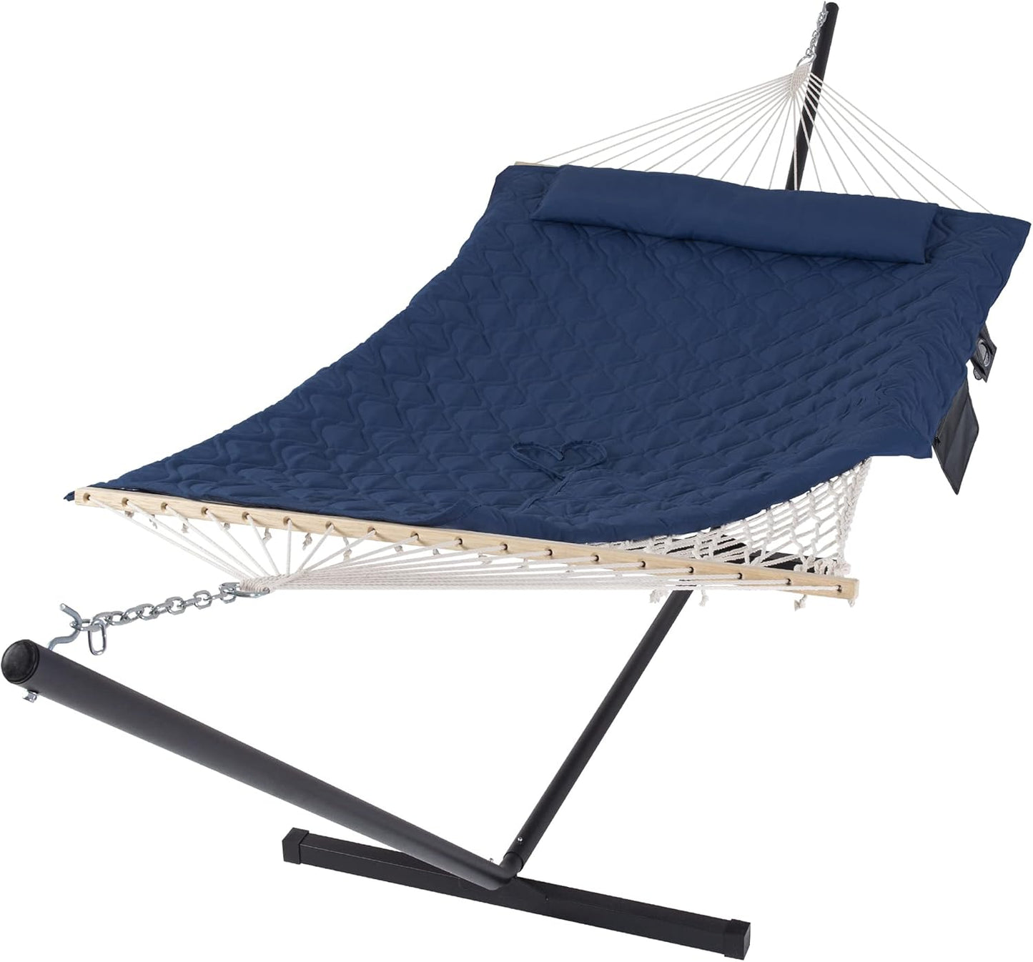 SUNCREAT Two Person Hammock with Stand, Heavy Duty Backyard Hammock and Stand, Navy Drops