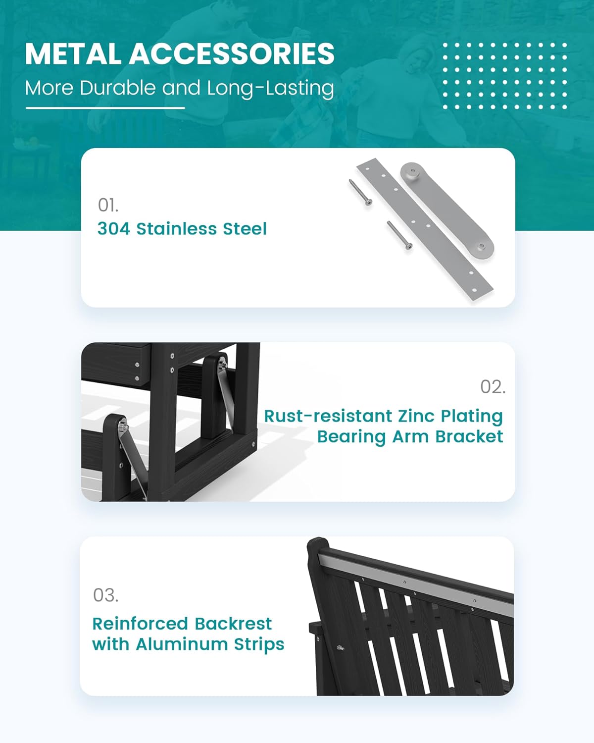 SERWALL 2 Person Patio Glider Bench, HDPE Material Weather-Resistant Swinging Bench for Outdoor Porch Garden, Black