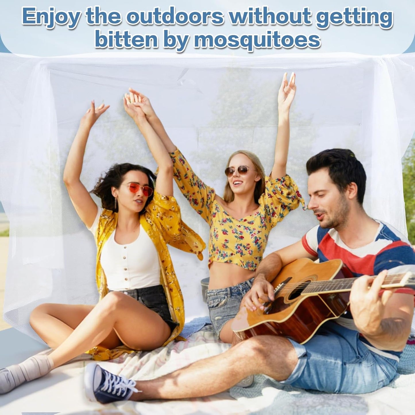 Mosquito Netting for Patio - Extra-Large Mosquito Net for Bed Camping Hammock Porch Garden Outdoor, 2 Openings Design with 1 Storage Bag, 8 Pegs, 8 Stoppers and 8 Pieces of 1.4m Rope