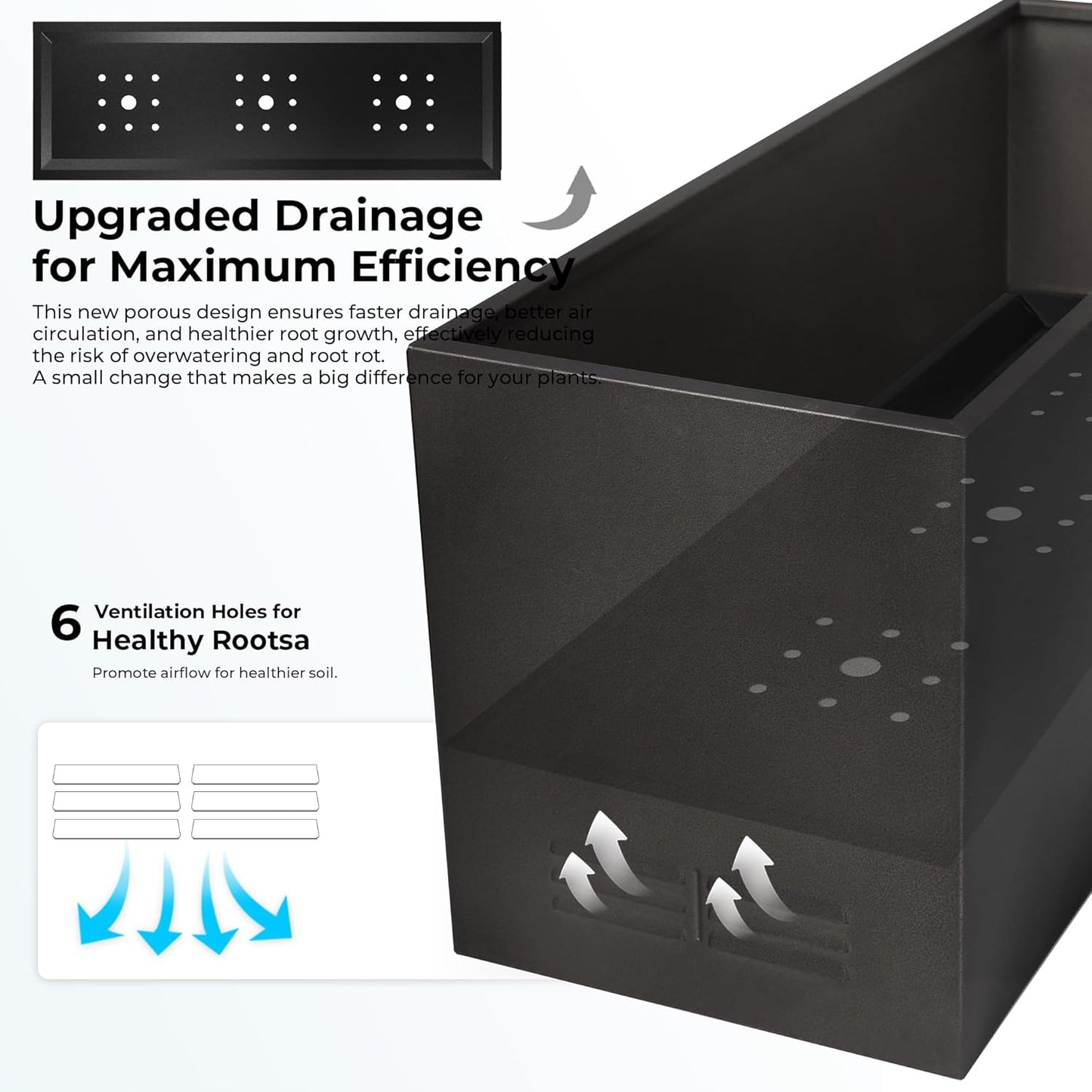 Worth Garden Metal Planter Box - 30" L x 11" W x 13" H Matte Black Heavy Duty Large Rectangular Steel Modern Plant Pot, Indoor Outdoor - Insert Plate with Drain Holes, Air Vents, No Assembly Required