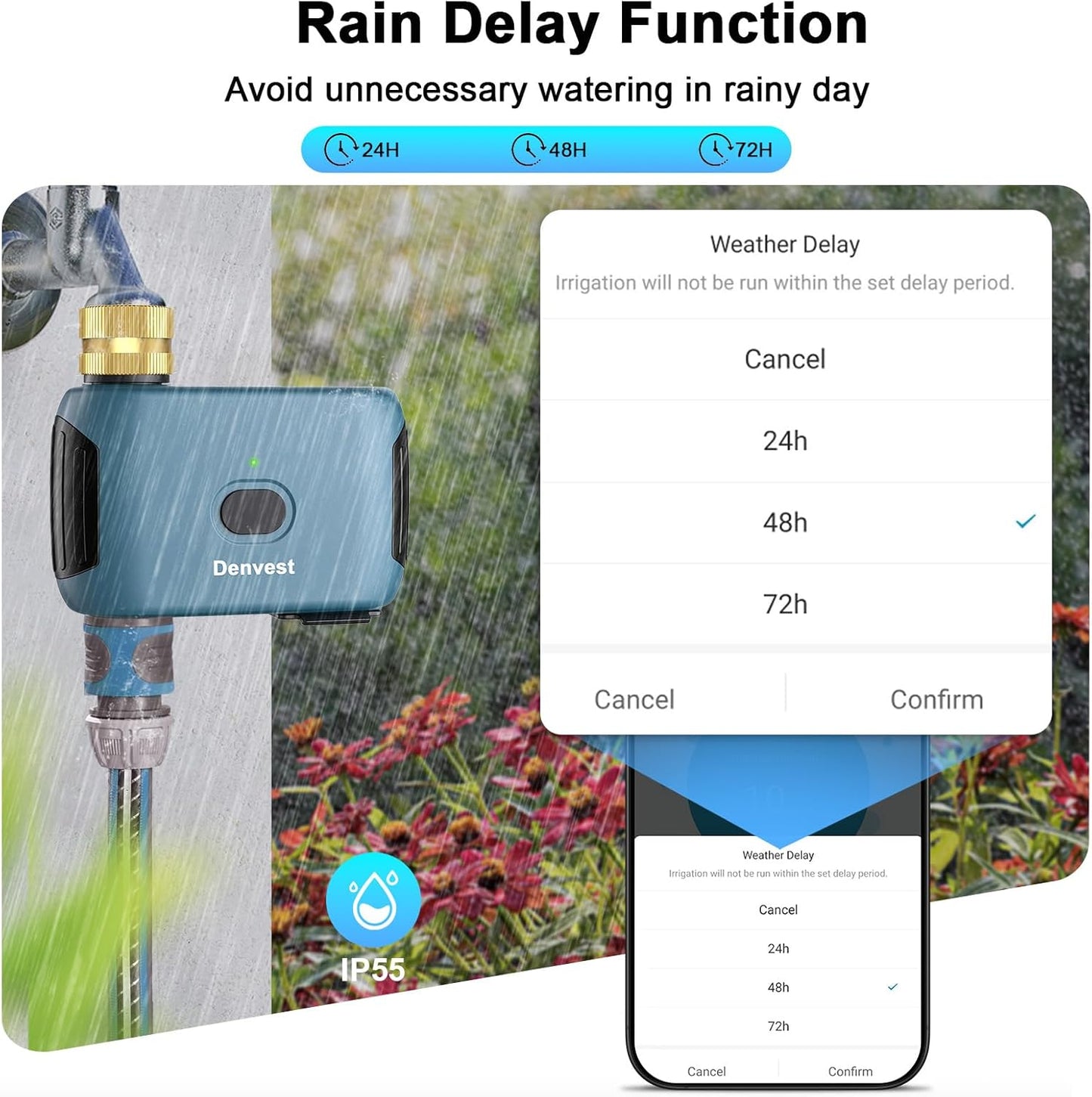 WiFi Water Timer with Brass Inlet & Outlet, 1 Zone Smart Sprinkler Timer for Garden Hose Faucet, Hose Timers with WiFi Hub, Up to 20 Watering Plans, APP & Voice Control, Compatible with Alexa
