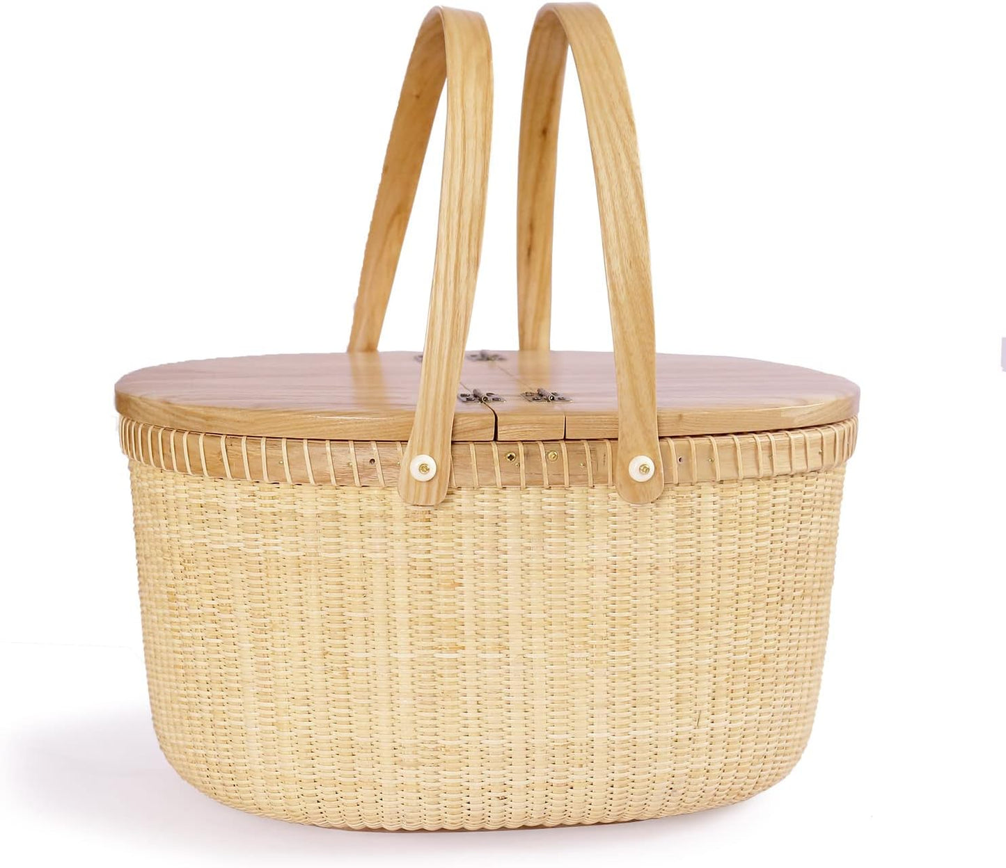 Nantucket Basket Crafts Cane-on-Cane Weave Picnic Basket Shopping Basket Basket Storage Basket Two Swing Handles (Ash Activity Double Open)