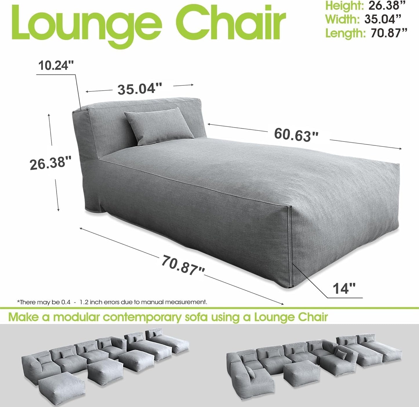 Outdoor Bean Bag Lounger Chair, Big Comfy Outdoor Daybed for Sunbathing and Tanning - Water-Resistant Patio Chaise and Pool Sun Lounger Furniture for Beach Deck (Dark Grey)