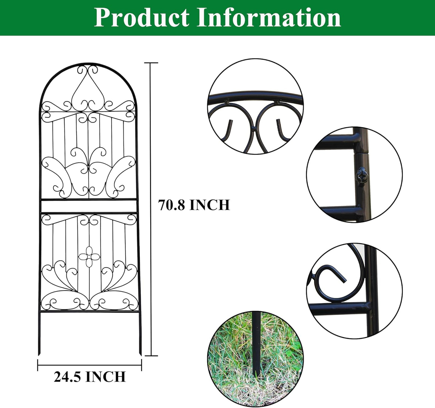 SCENDOR Trellis for Climbing Plants 70.8" H x 24.5" W Metal Iron Outdoor Wall Panel for Vines Flowers Elegant Garden Accent Decorative Structure 1 Pack